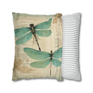 Dragonflies Pillow Cover - Throw Pillow, Vintage Accent Pillow for Couch, Chair or Bed, Cottage Decor, Decorative Pillow, Dragonfly Gift image 7