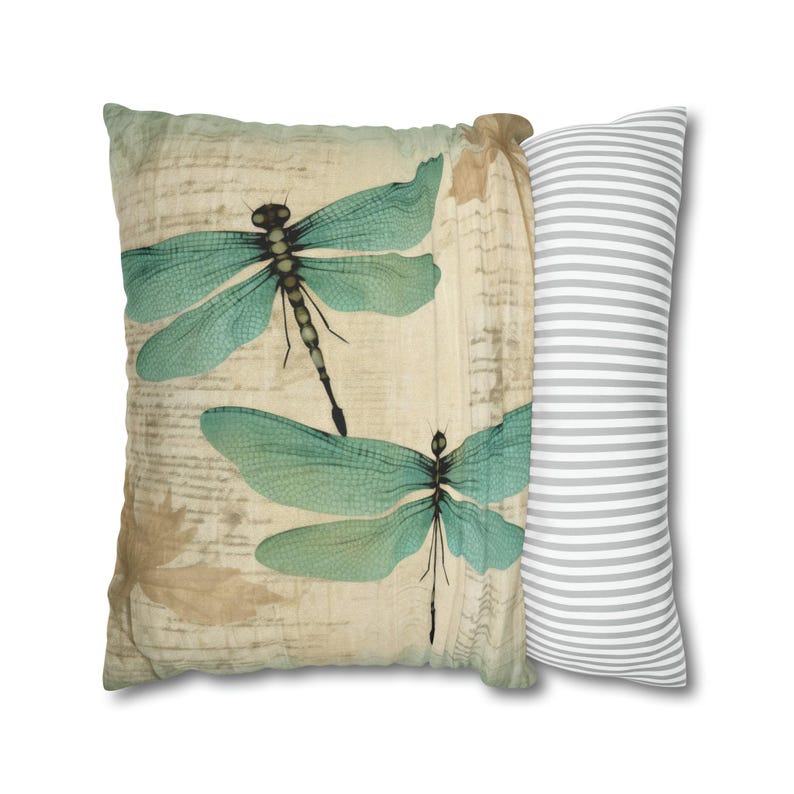 Dragonflies Pillow Cover - Throw Pillow, Vintage Accent Pillow for Couch, Chair or Bed, Cottage Decor, Decorative Pillow, Dragonfly Gift image 7