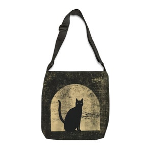 Bolso tote de gato negro - Bolso tote con correa ajustable - Bolso tote de Halloween con cremallera, bolso tote de gato espeluznante, bolso tote gótico, bolso de hombro de gato tenebroso imagen 2