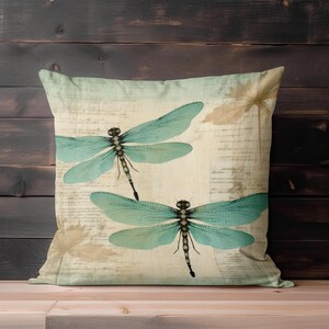 Dragonflies Pillow Cover - Throw Pillow, Vintage Accent Pillow for Couch, Chair or Bed, Cottage Decor, Decorative Pillow, Dragonfly Gift image 2
