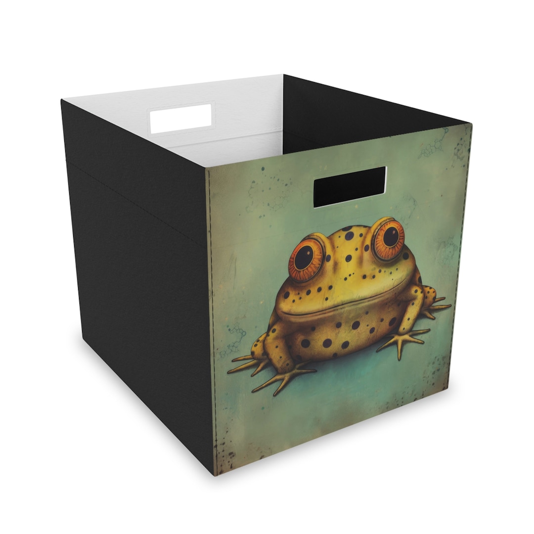 Frog Cube Storage Bin Felt Organization Box Whimsical Cute Green Frog