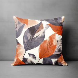 Abstract Leaf Pillow, Throw Pillow Covers, Autumn Leaves Decor, Modern Pillow, Decorative Pillow, Fall Leaves Neutral Orange Gray Home Decor