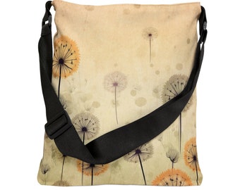 Dandelion Tote Bag - Adjustable Strap Tote Bag with Zipper Pocket, Designer Floral Tote Bag, Gray & Orange Shoulder Crossbody Bag