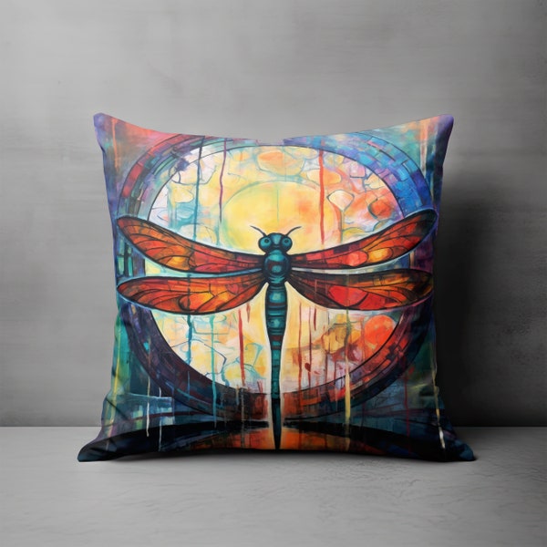 Dragonfly Pillow, Square Art Pillow, Accent Throw Pillow, Decorative Pillow, Abstract Dragonfly Pillow, Bold, Vibrant Decor, Dragonfly Gift