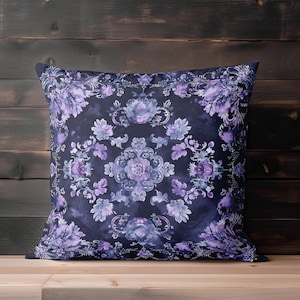 Whimsigoth Decor - Unique Throw Pillow, Deep Purple Indigo Pillow Cover, Damask Floral Pillow, Witchy Decor, Gothic Decor Housewarming Gift