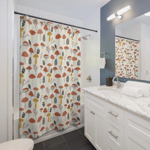 Whimsical Mushroom Shower Curtain - Whimsical Forest Botanical Nature Shower Curtain - Boho Cottagecore Shower Designer Bathroom Decor