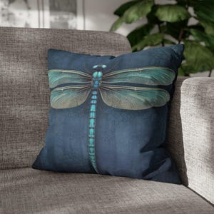 Dragonfly Throw Pillow - Dark Blue Accent Pillow with Turquoise Dragonfly for Couch, Decorative Pillow, Whimsical Cottage Dragonfly Decor immagine 9
