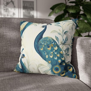 Peacock Throw Pillow Cover - Abstract Decorative Pillow Unique Spiritual Peacock Feather Blue Teal Yellow Pillow Home Decor