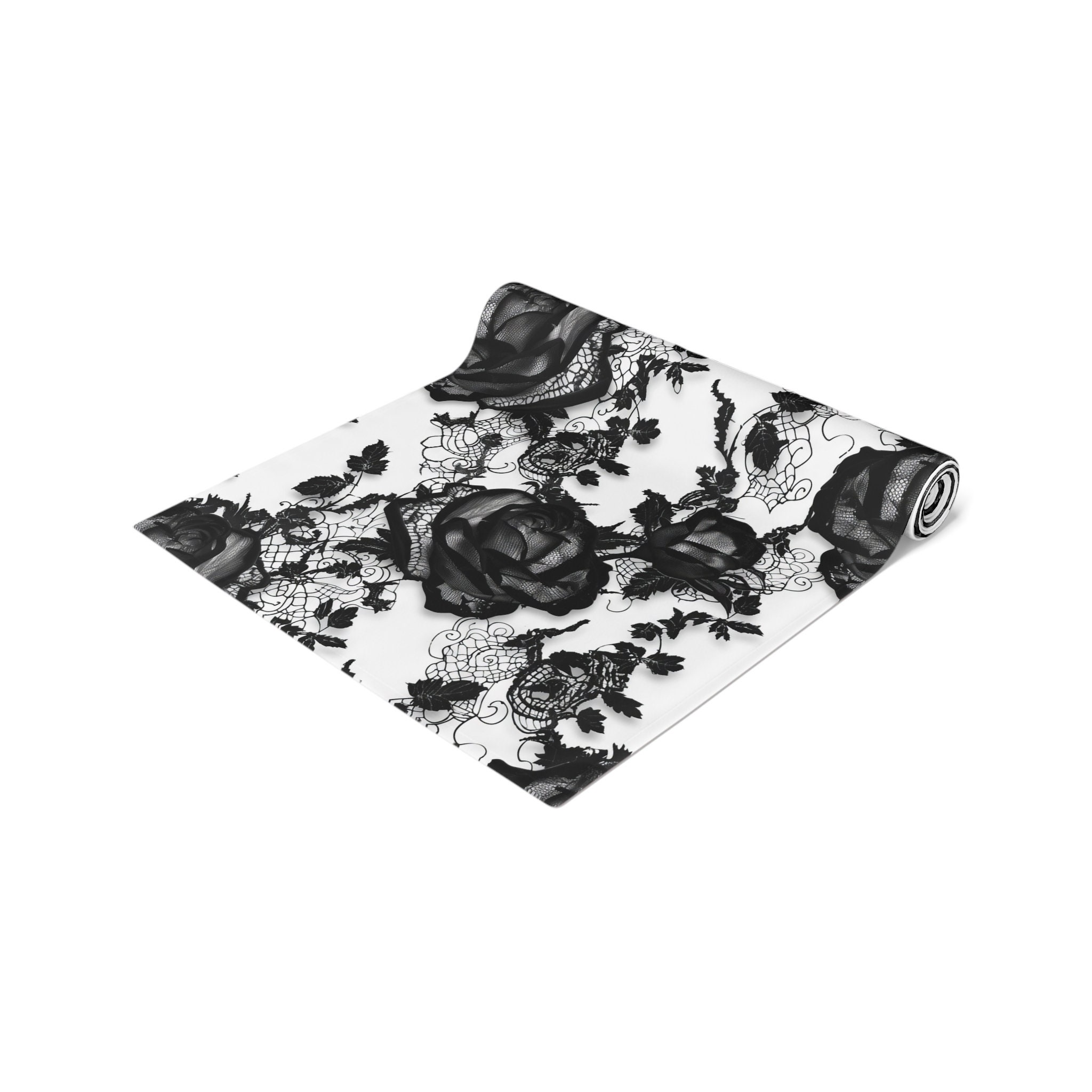 Faux Black Lace Table Runner, Gothic Table Runner, Unique Decor, Black ...