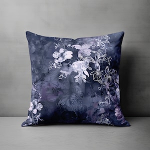 Whimsigoth Decor - Unique Throw Pillow, Deep Purple Pillow Cover, Boho Floral Pillow, Indigo Witchy Decor, Gothic Decor Housewarming Gift