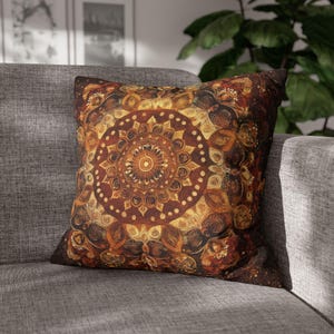 Mandala Throw Pillow - Boho Cushion for Modern and Bohemian Decor, Elegant Decorative Throw Pillow Brown Meditation Home Decor