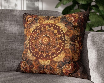 Mandala Throw Pillow - Boho Cushion for Modern and Bohemian Decor, Elegant Decorative Throw Pillow Brown Meditation Home Decor