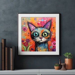 Cat Art Print Digital Download, Square Maximalist Wall Print, Cute Cat ...