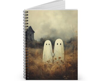 Halloween Notebook, Cute Ghosts in Field Notebook Cover, Spooky Ghosts Spiral Journal, Halloween Stationary, School Supplies, Halloween Gift