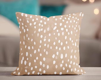 Brown Pillow - Beige Throw Pillow, Fawn Pillow Cover, Deer Animal Print, Neutral Dotted Abstract Home Decor, Designer Pillow, Holiday Gift