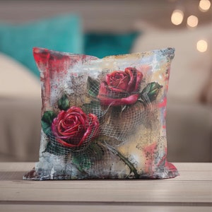 Roses Pillow, Gothic Throw Pillow, Gothic Pillow Covers, Punk Decor, Pillow Covers, Pink Pillow, Grunge Decor, Designer Home Decor Gift
