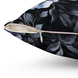 Whimsigoth Throw Pillow, Black Floral Pillow Covers, Gothic Throw Pillow, Moody Gray Decorative Pillow Blue Flower Accent Couch Home Decor image 3