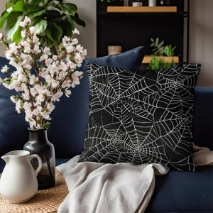 Halloween Pillow, Spiderweb Halloween Throw Pillow, Spooky Pillow Cover, Halloween Decor, Spider Web Accent Pillow, Creepy Cobweb Pillow image 7