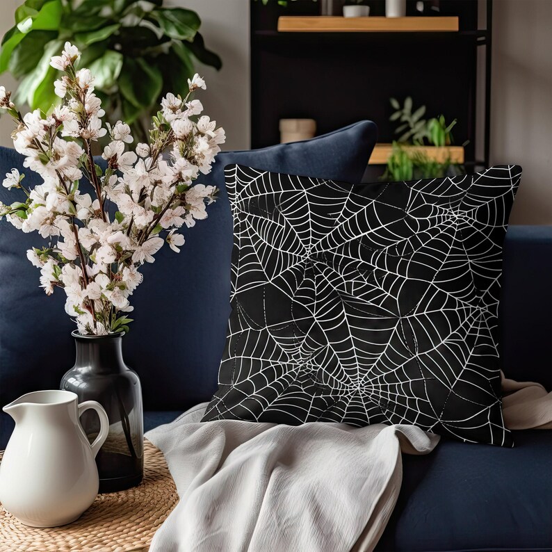 Halloween Pillow, Spiderweb Halloween Throw Pillow, Spooky Pillow Cover, Halloween Decor, Spider Web Accent Pillow, Creepy Cobweb Pillow image 7