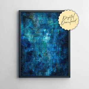 Abstract Printable Wall Art, Digital Download, Art Print, Expressive Texture - Navy Blue & Turquoise Brick Wall Art, Ocean Blue Designer Art