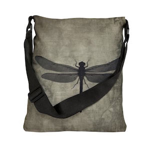 Dragonfly Tote Bag - Adjustable Strap Tote Bag with Zipper Pocket - Distressed Grunge Style Shoulder Bag, Gift for Dragonfly Lover