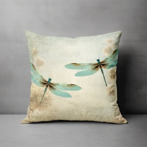 Dragonfly Pillow - Throw Pillow, Vintage Aesthetic, Accent Pillow for Couch, Chair or Bed, Cottage Decor, Decorative Pillow, Dragonfly Gift