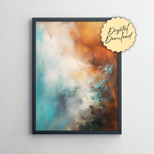 Turquoise abstracte muurkunst - digitale print, elegant eigentijds decor, vloeiende kunst, uniek, emotioneel, vredig en ontspannend kleurrijk abstract