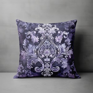 Whimsigoth Decor - Unique Throw Pillow, Deep Purple Pillow Cover, Damask Floral Pillow, Indigo Witchy Decor, Gothic Decor Housewarming Gift