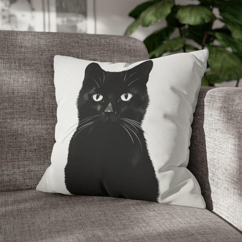 Halloween Pillow, Black Cat Throw Pillow, Pillow Cover, Black Cat Decor, Halloween Decor, Black Cat Accent Pillow, Halloween Pillowcase image 9