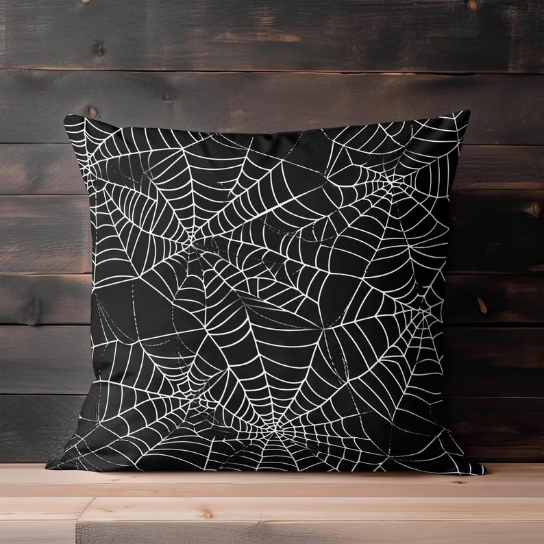 Halloween Pillow, Spiderweb Halloween Throw Pillow, Spooky Pillow Cover, Halloween Decor, Spider Web Accent Pillow, Creepy Cobweb Pillow image 4