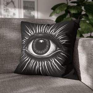 All Seeing Eye Throw Pillow Cover - Black & White Surreal Evil Eye Spiritual Dark Occult Witchy Funky Accent Couch Pillow Home Decor Gift