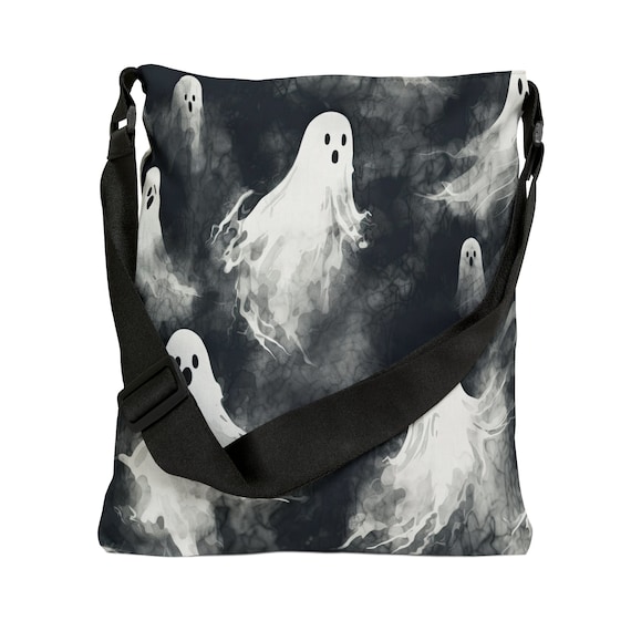 Halloween Tote Bag - Adjustable Strap Tote Bag - Halloween Ghosts Tote Bag with Zipper, Spooky Gothic Tote Bag, Halloween Shoulder Bag