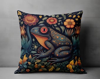 Frog Throw Pillow, Whimsical Nature Home Decor, Forestcore, Whimsigoth, Cottagecore Unique Pillow Covers Couch Accents