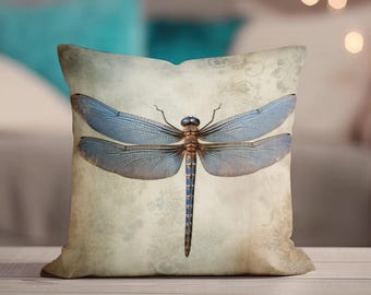 Dragonfly Pillow - Throw Pillow, Vintage Aesthetic, Accent Pillow for Couch, Chair or Bed, Cottage Decor, Decorative Pillow, Dragonfly Gift