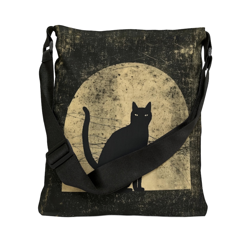 Bolso tote de gato negro - Bolso tote con correa ajustable - Bolso tote de Halloween con cremallera, bolso tote de gato espeluznante, bolso tote gótico, bolso de hombro de gato tenebroso imagen 1