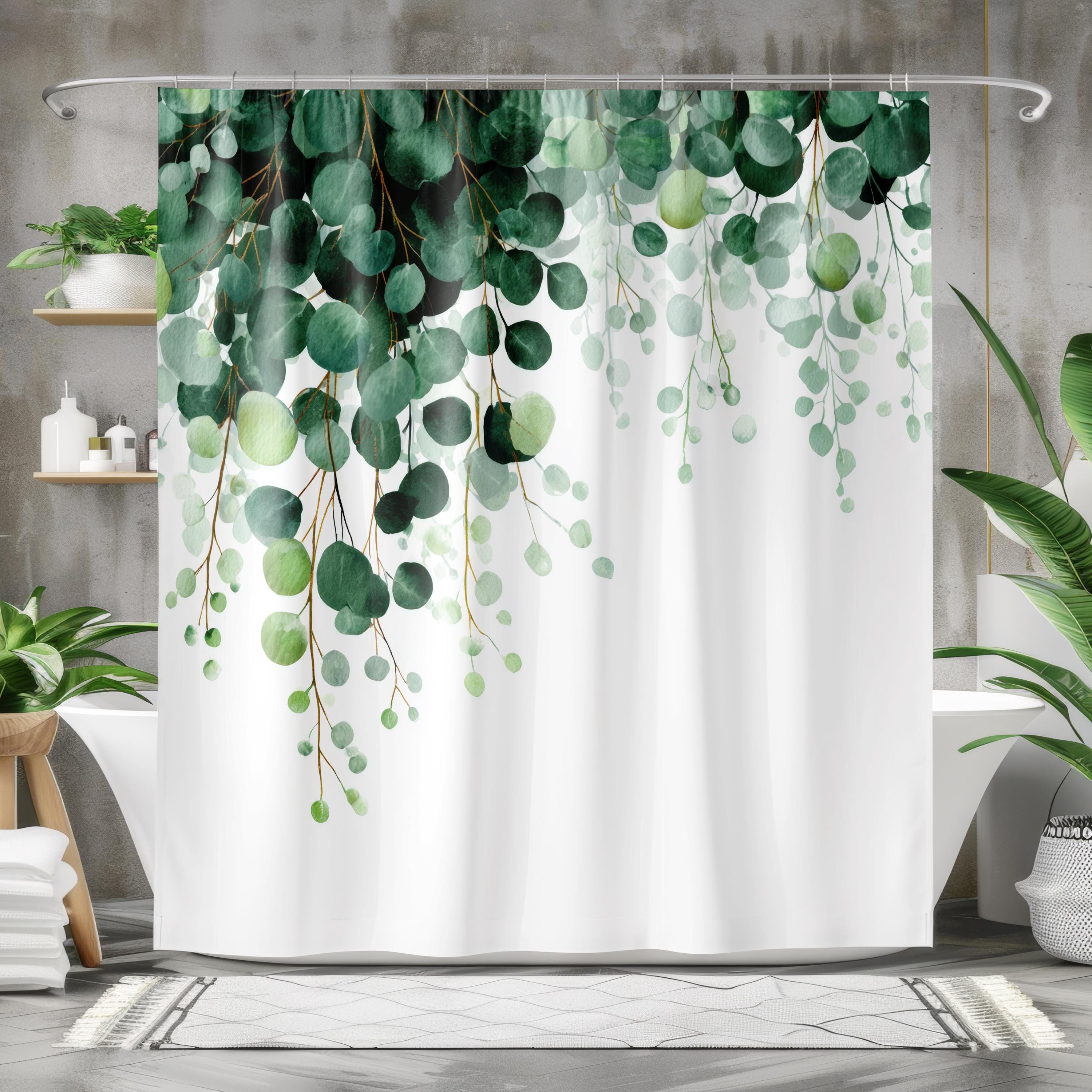 Green Eucalyptus Shower Curtain - Boho Shower Curtain, Plant Leaves  Botanical Minimalist Decorative Curtain Designer Bathroom Decor - Etsy, image size:3000x3000