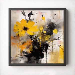 Abstract Flowers Printable Wall Art, Digital Download, Abstract Art, Contemporary, Botanical Art Print, Abstract Art Print, yellow flowers
