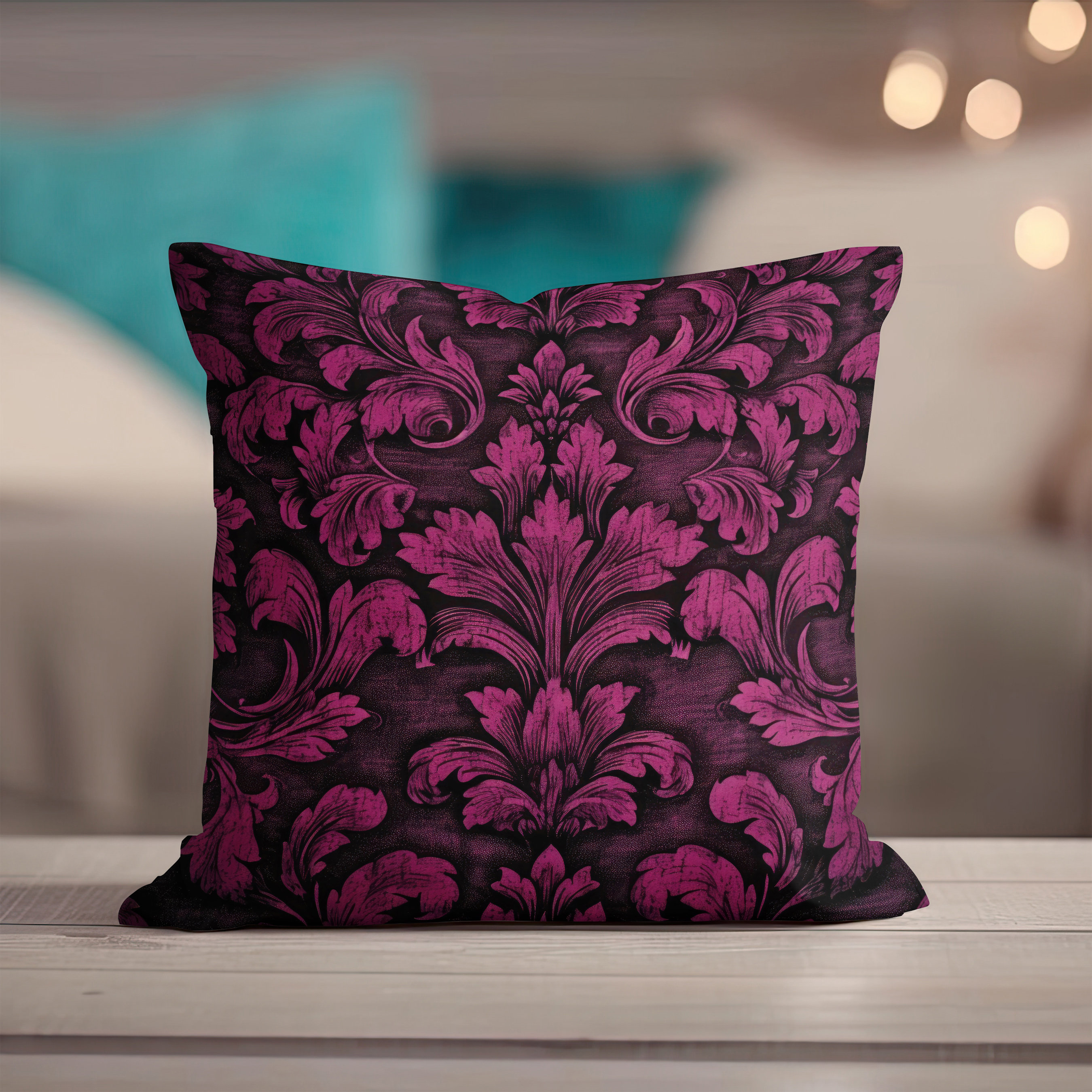 Okasion Set of 4 18x18 Flower Throw Pillow Covers Purple Rose Couch Bed Decorative Pillow Covers Dark Purple Grey Black Floral Square Pillow Cases