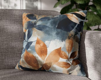 Oreiller d'automne, housses de coussin, décoration feuilles d'automne, taie d'oreiller moderne, coussin décoratif, feuilles d'automne feuille de bronze bleu marine