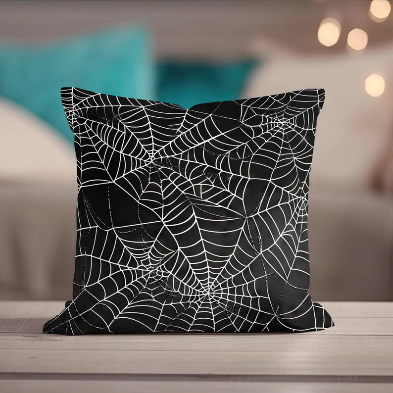 Halloween Pillow, Spiderweb Halloween Throw Pillow, Spooky Pillow Cover, Halloween Decor, Spider Web Accent Pillow, Creepy Cobweb Pillow image 1