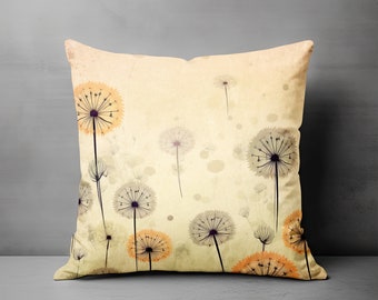 Dandelion Pillow - Spring Pillow, Floral Throw Pillow, Yellow Pillow, Accent Pillow, Orange Pillow, Modern Designer Pillow, Home Decor Gift