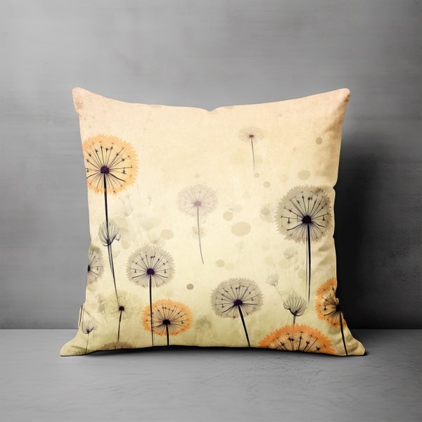 Dandelion Pillow - Spring Pillow, Floral Throw Pillow, Yellow Pillow, Accent Pillow, Orange Pillow, Modern Designer Pillow, Home Decor Gift