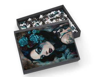 Gothic Girl Art Puzzle - Premium Adult Jigsaw Puzzle (500, 1000 piece) Gothic Art Puzzle, Gothic Puzzle, Moody, Puzzle Decor, Puzzle Gift