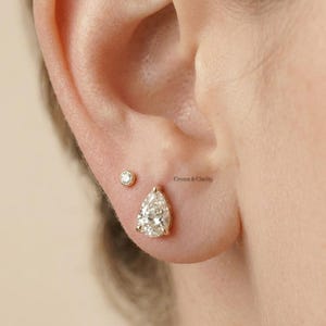 Pear Cut Lab Grown Diamond Stud Earrings, 3-Prong Solitaire, IGI Certified, Solid Gold, Handmade in New York, Gift for Her, Tear Drop Studs