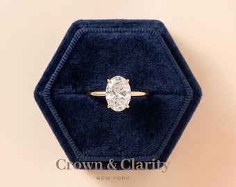 Oval Solitaire Engagement Ring, Four Claw Lab Grown Diamond Ring, 18K Yellow Gold, IGI Certified, D-F Color VVS-VS1, Handmade New York