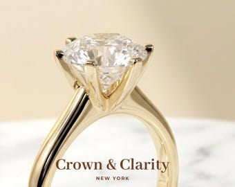Round Solitaire Cathedral Engagement Ring, 18K Yellow Gold, IGI Certified Lab Grown Diamond, D-F Color VVS-VS1, Handmade New York