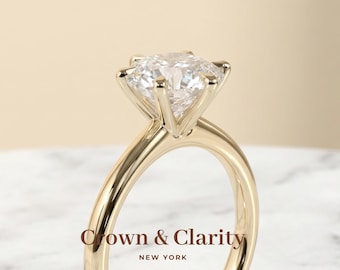 Round Brilliant Solid Cathedral Solitaire Engagement Ring, 18K Yellow Gold, IGI Certified Lab Diamond, D-F Color VVS-VS1, Handmade New York