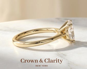 Pierścionek zaręczynowy Oval Claw Solitaire, 18-karatowe żółte złoto, diament laboratoryjnie hodowany z certyfikatem IGI, kolor D-F VVS-VS1, ręcznie robiony w Nowym Jorku