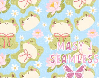 Fondo de sublimación PNG sin costuras con rana y flores, descarga digital