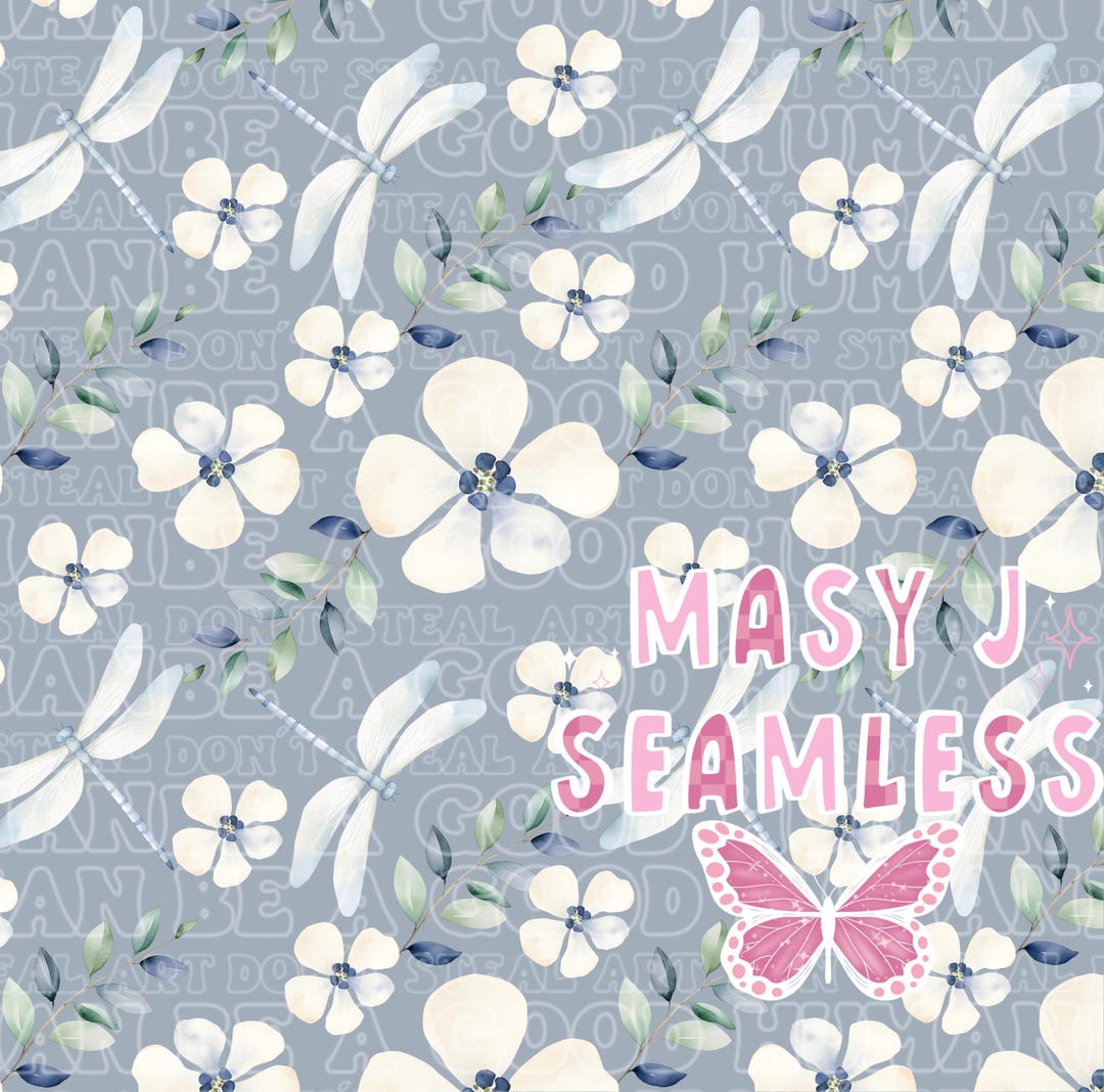 Dragonfly Floral Seamless PNG Sublimation Background Digital Download ...